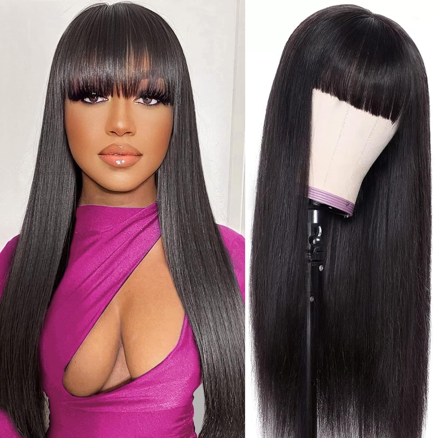 Straight Wig with Bangs – 150 Density