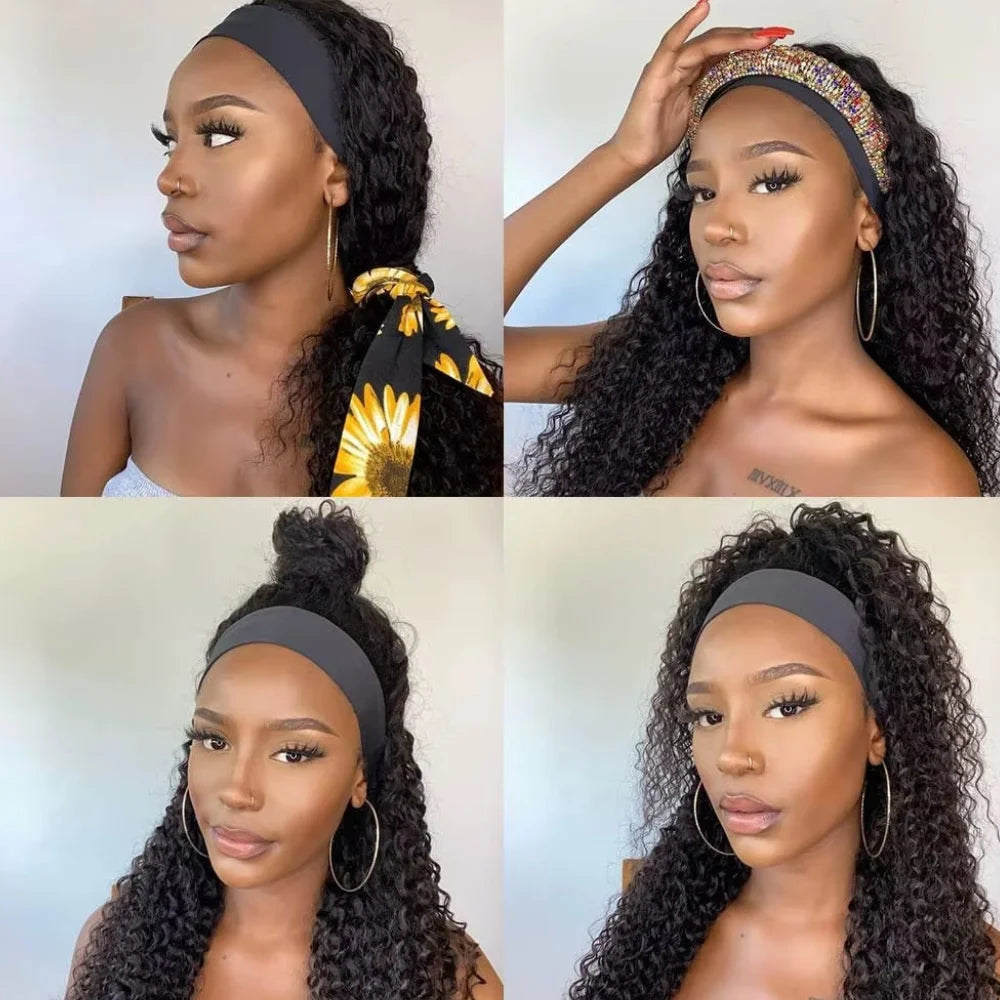 Deep Wave Human Hair Headband Wig