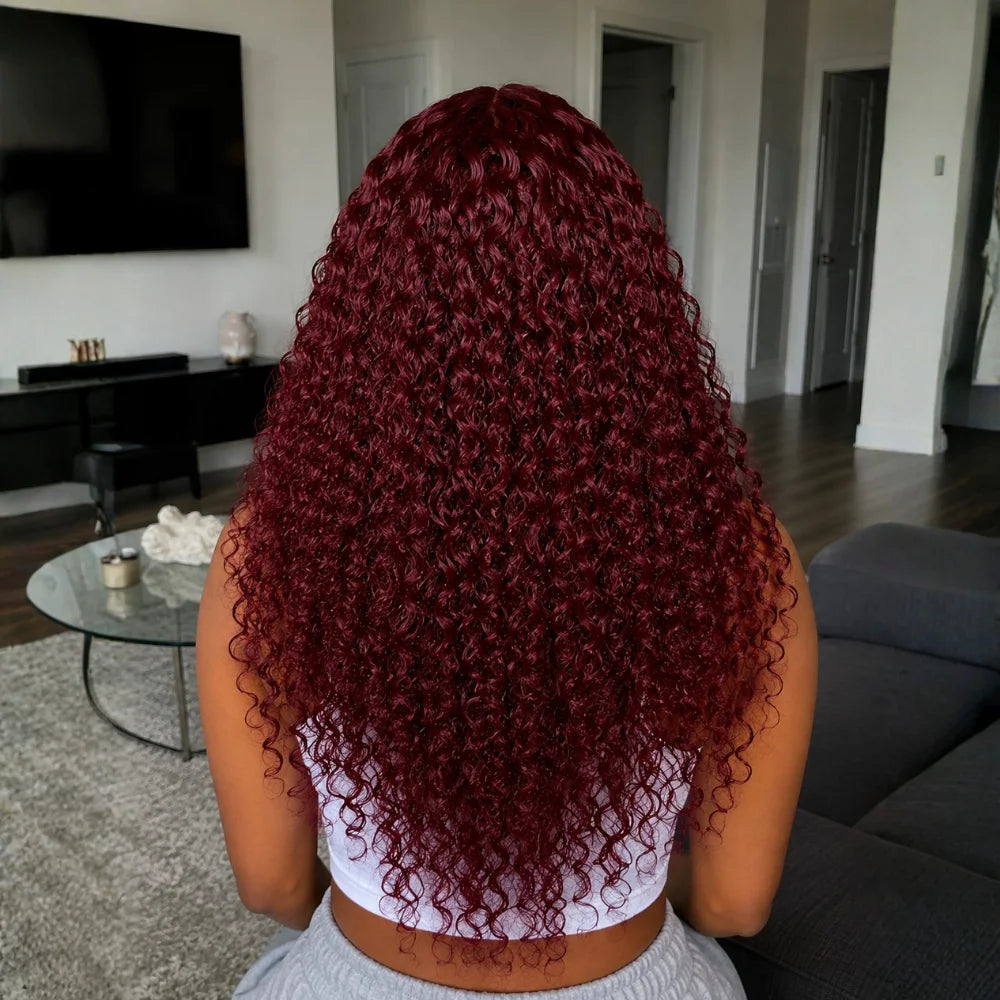 Brazilian 99j Burgundy Curly Deep Wave HD Lace Front Wig