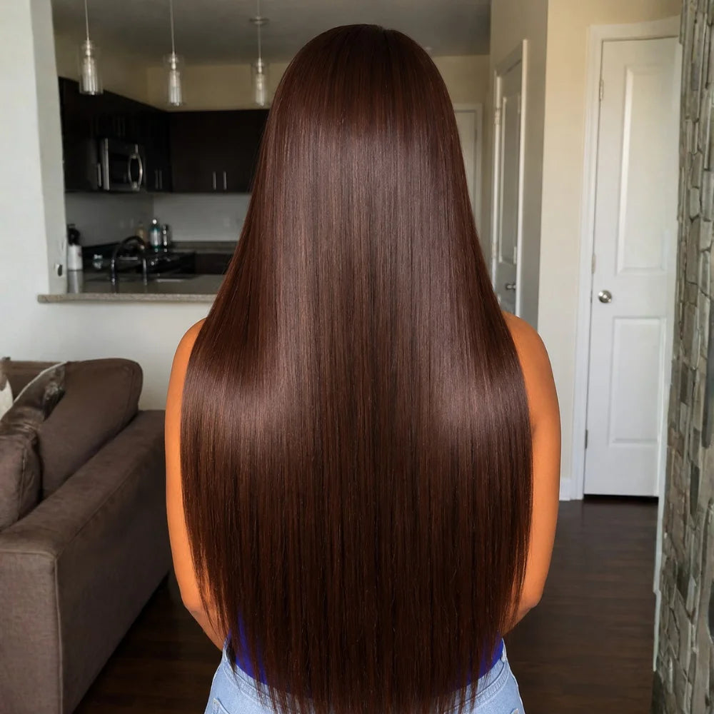 Brazilian Chocolate Brown Straight HD Lace Front Human Hair Wig