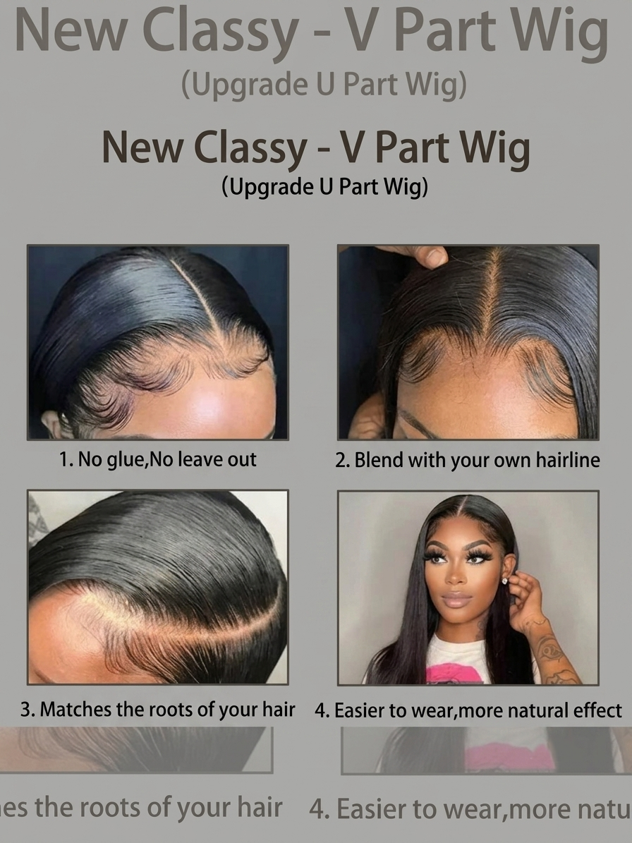 V-Part Straight Human Hair Wig