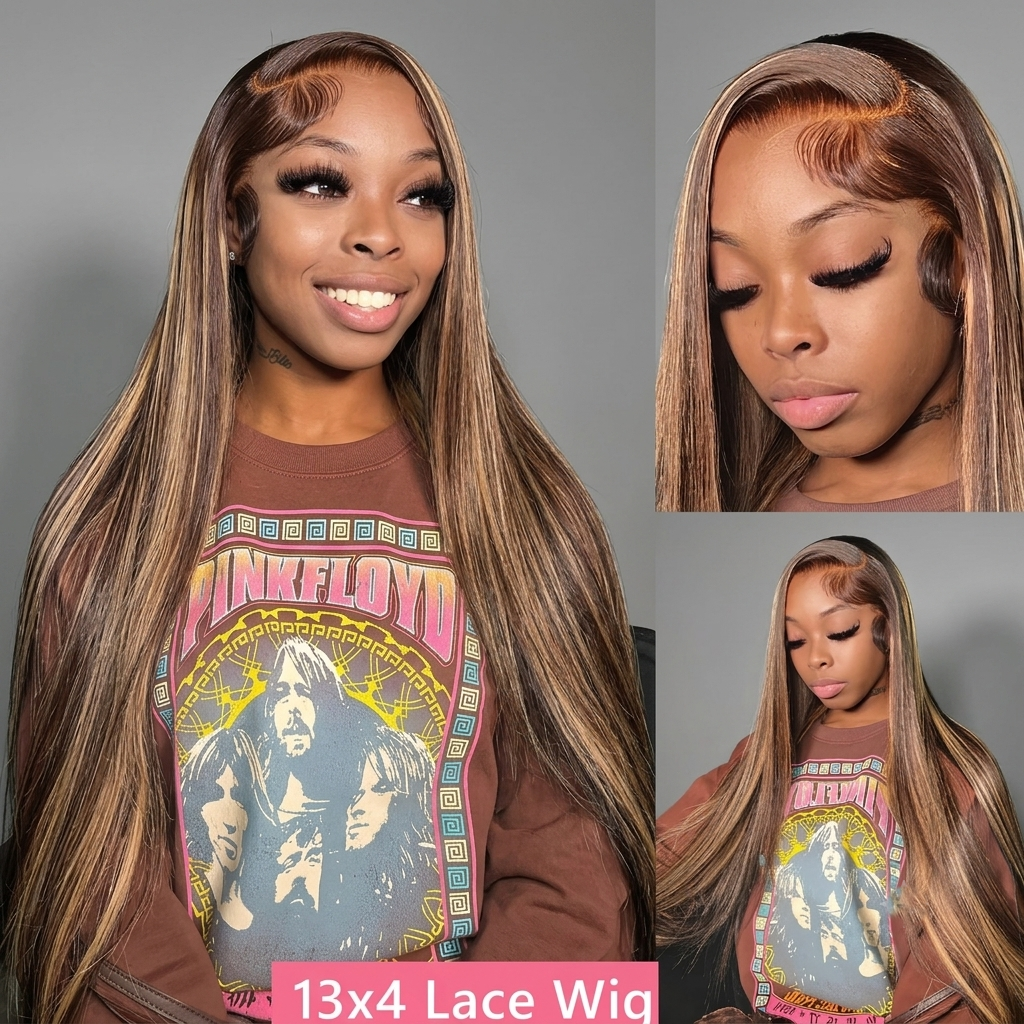 Straight Honey Blonde Highlight HD Lace Front Wig