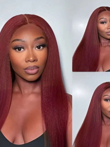 Burgundy Kinky Straight Wig