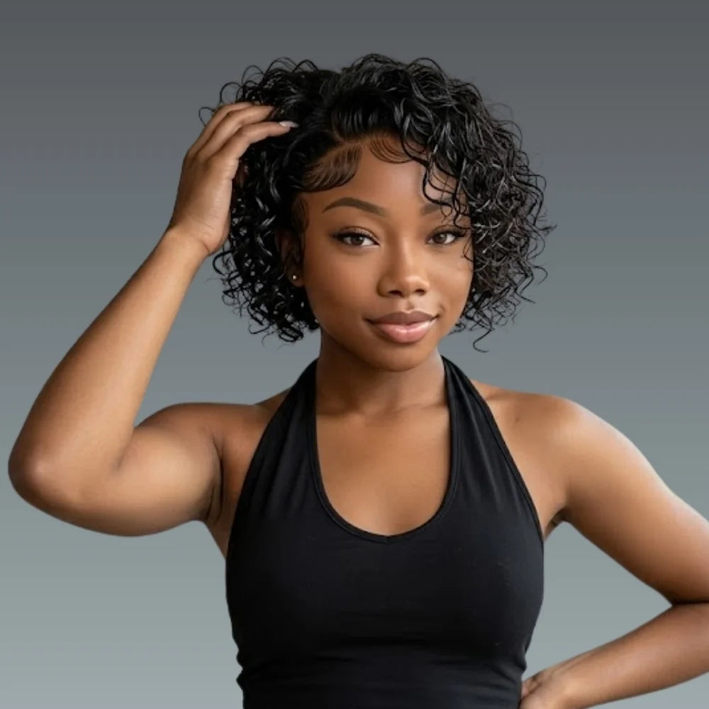 Pixie Cut Water Wave Transparent Lace Front Wig