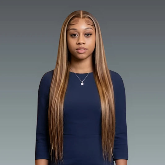 Straight Honey Blonde Highlight HD Lace Front Wig