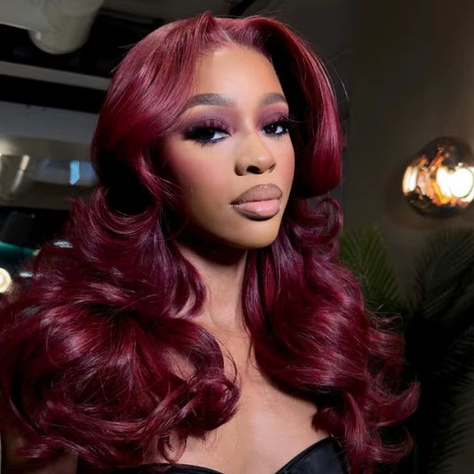 28 Inch 99J Burgundy Lace Front Wigs Human Hair Red Burgundy Wig 250% Density 13X4 Body Wave Lace Front Wigs Pre Plucked