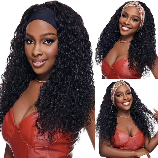 Headband Wig Human Hair Deep Wave Wig Full Machine Made Deep Curly Headband Bob Wig 30 34 Inches Human Hair Wigs for Women