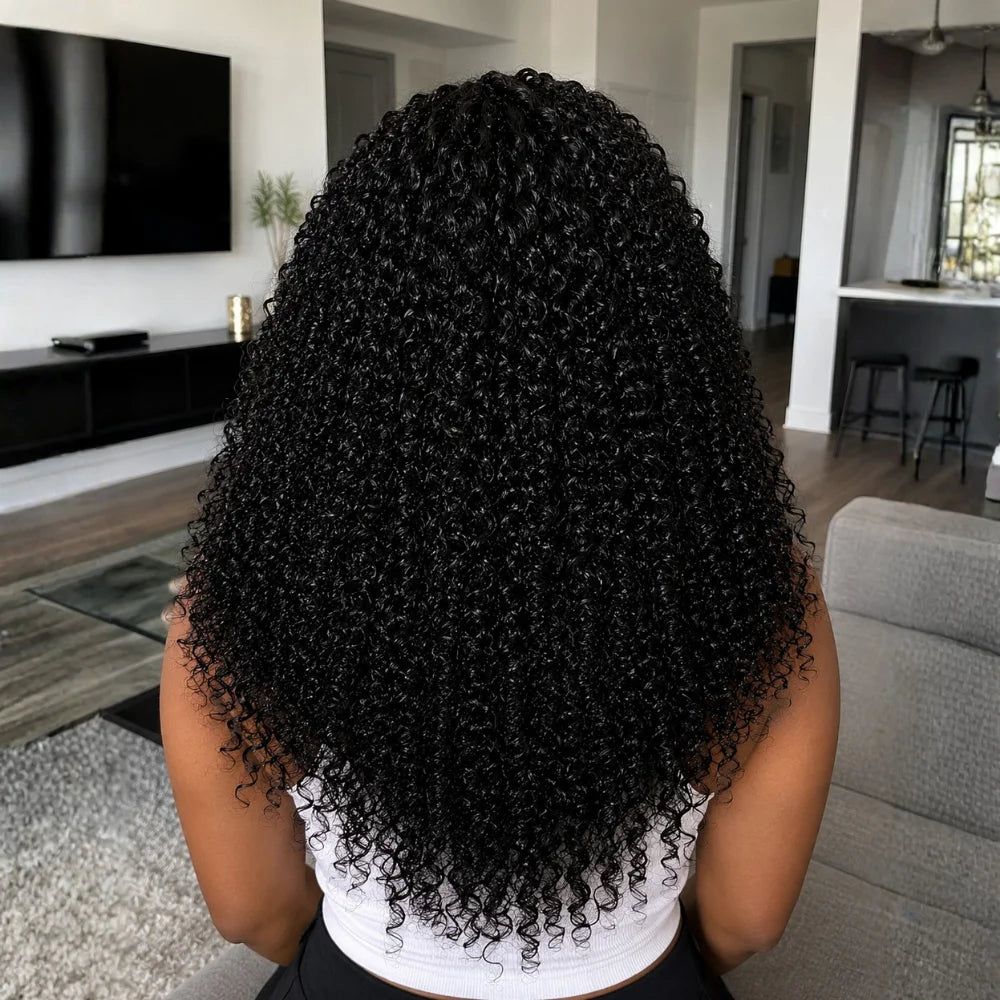 3-in-1 Kinky Curly Half Human Hair Ready to Wear Wig