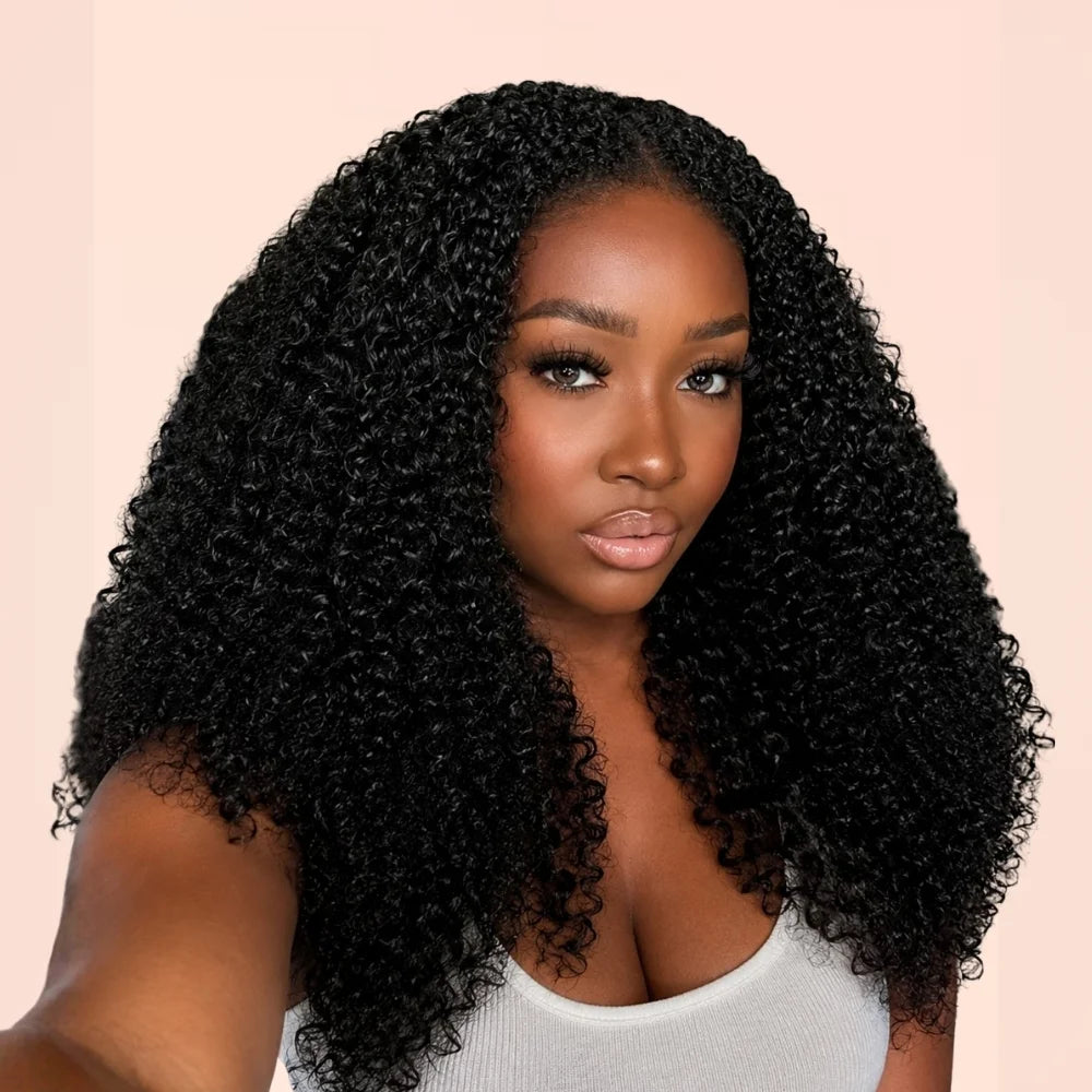 3-in-1 Kinky Curly Half Human Hair Ready to Wear Wig