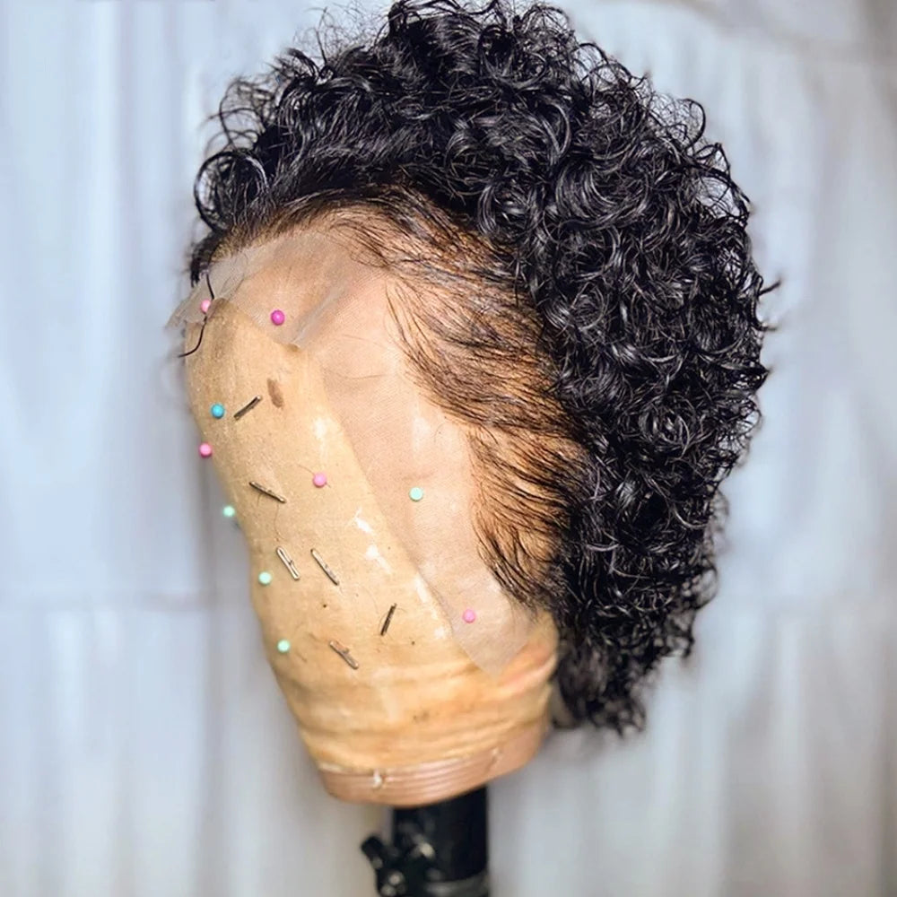 Pixie Cut Water Wave Transparent Lace Front Wig
