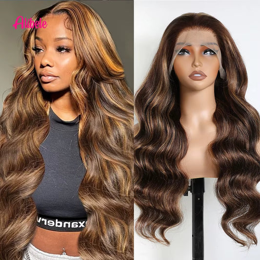 Wholesale Body Wave 13X4 Pre Bleached Hd Lace Frontal Wigs Highlight Human Hair Wigs Ombre P4/27 Piano Colored for Women