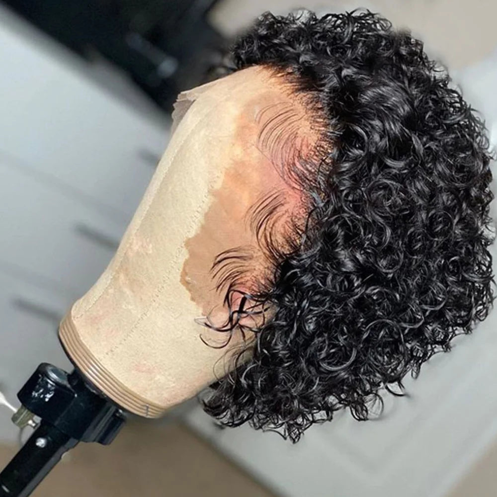 Pixie Cut Water Wave Transparent Lace Front Wig