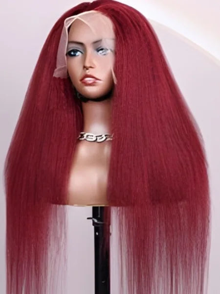 Burgundy Kinky Straight Wig