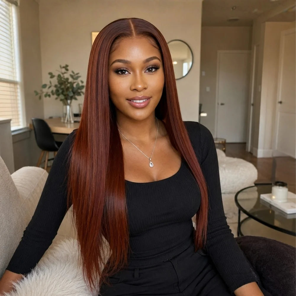 4x4 Reddish Brown Straight Wig