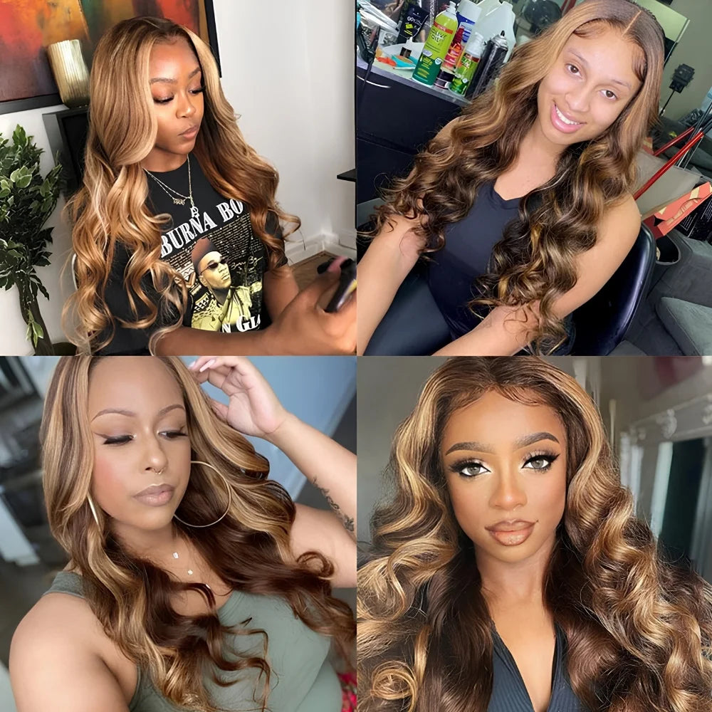 34" Honey Blonde Body Wave Highlight Wig
