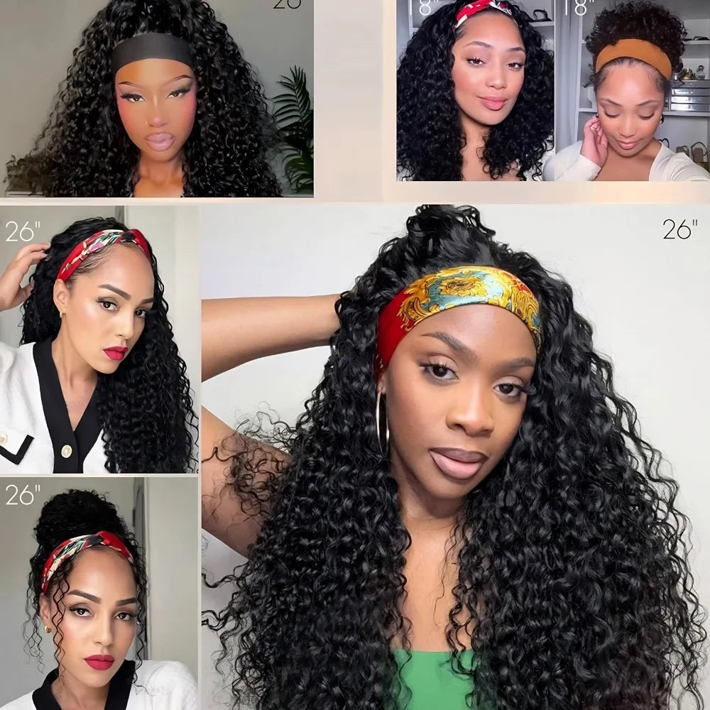 Deep Wave Human Hair Headband Wig