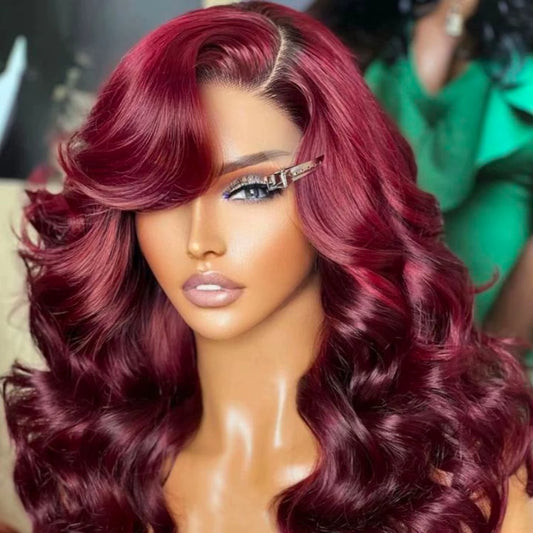 28 Inch 99J Burgundy Lace Front Wigs Human Hair Red Burgundy Wig 250% Density 13X4 Body Wave Lace Front Wigs Pre Plucked
