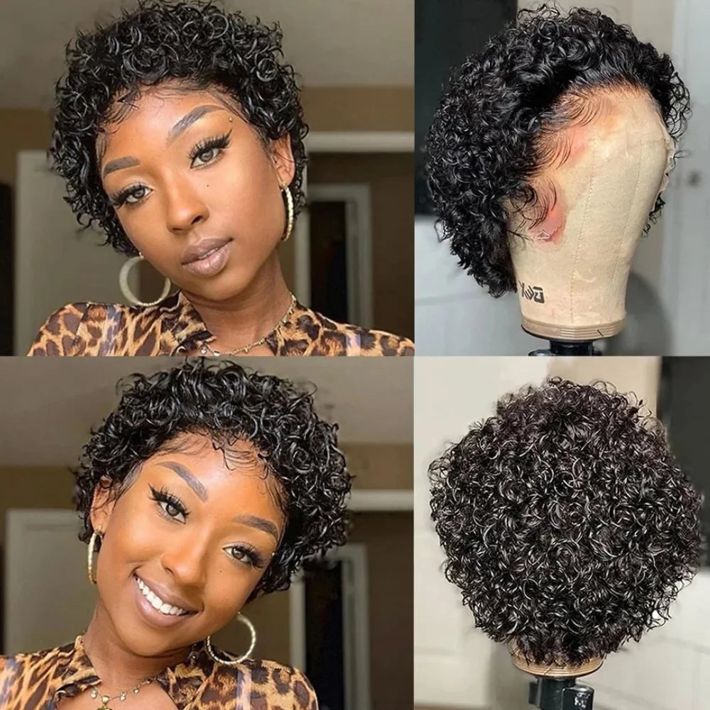 Pixie Cut Water Wave Transparent Lace Front Wig
