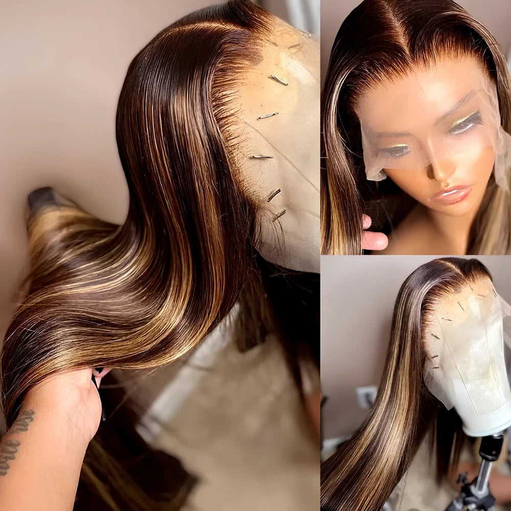 Straight Honey Blonde Highlight HD Lace Front Wig