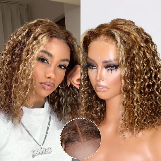 427 Highlight Bob Wig Human Hair Glueless Wear and Go Deep Wave Frontal Wig 5X5 Hd Lace Closure Wig for Black Women 200 Density