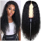 AA long curly synthetic lace front wig – Woman with long curly hair next to a wig on a mannequin head