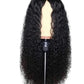 AA long curly synthetic lace front wig – Black curly wig on a mannequin head against a white background