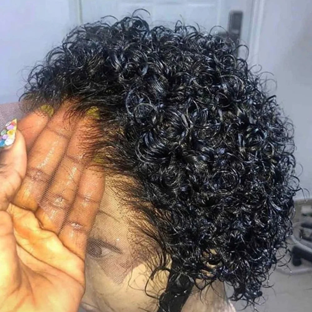 Pixie Cut Water Wave Transparent Lace Front Wig