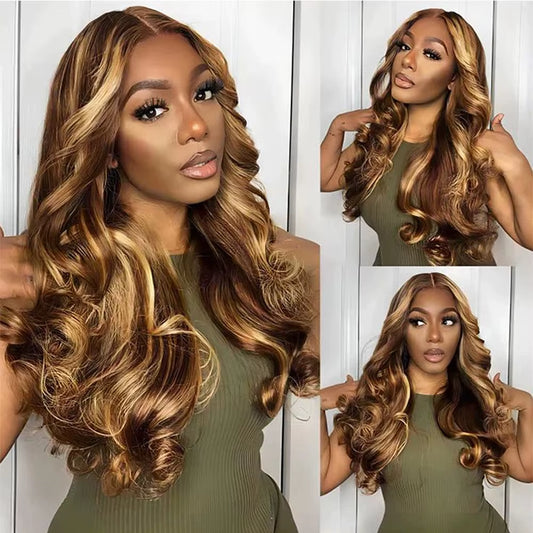 Wholesale Body Wave 13X4 Pre Bleached Hd Lace Frontal Wigs Highlight Human Hair Wigs Ombre P4/27 Piano Colored for Women