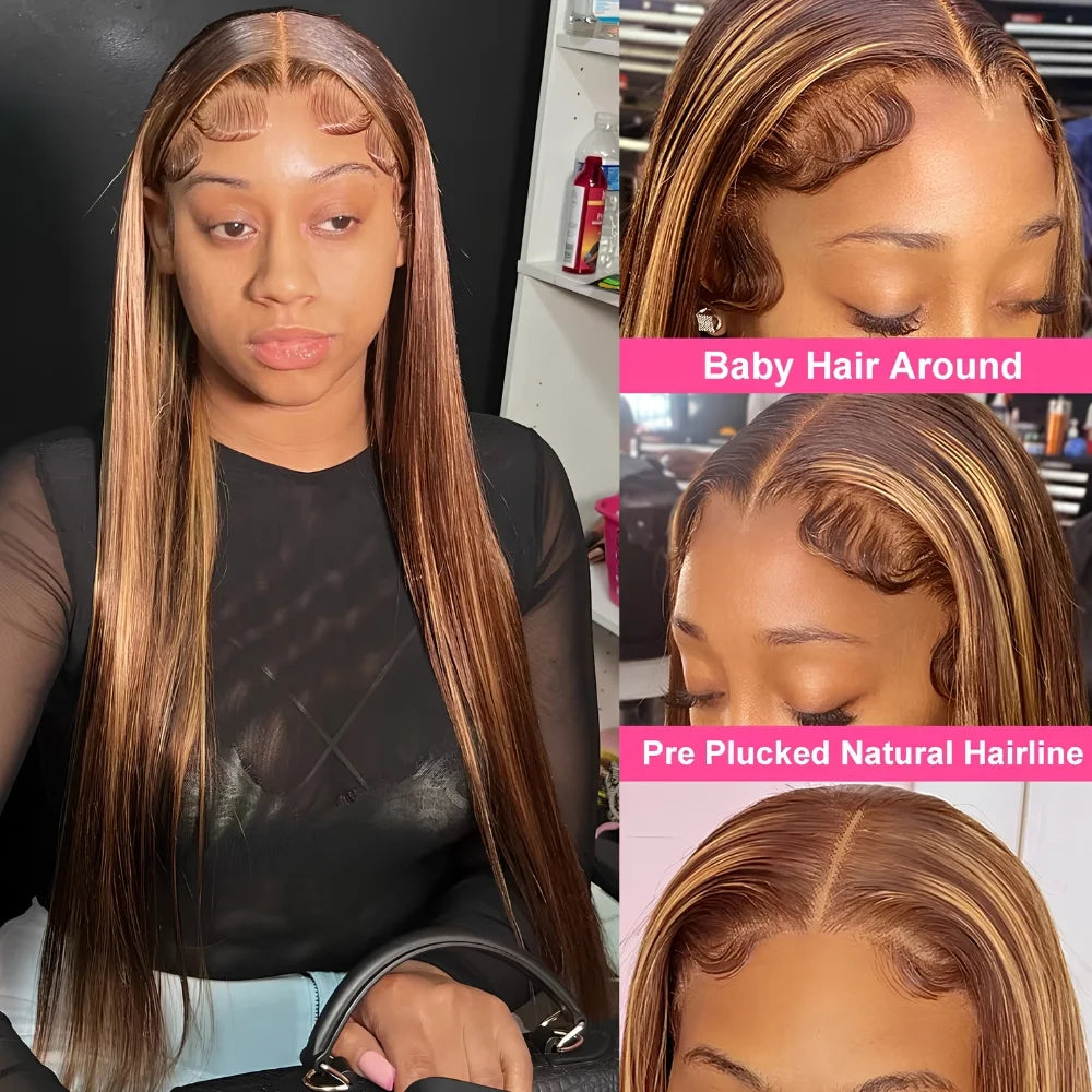 Straight Honey Blonde Highlight HD Lace Front Wig