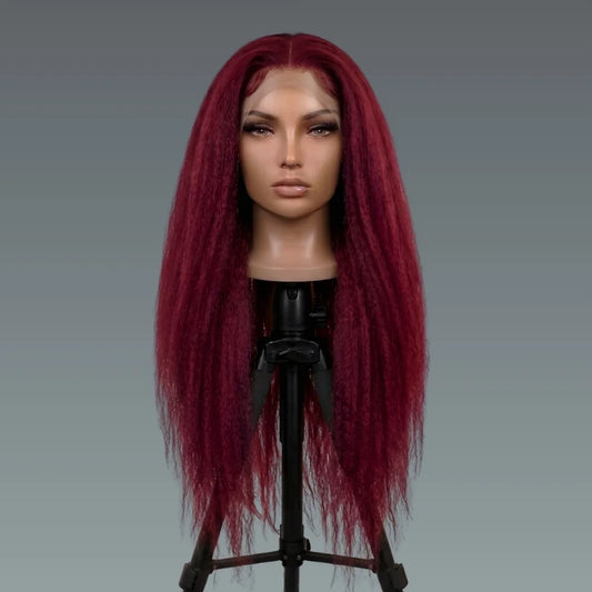 Burgundy Kinky Straight Wig