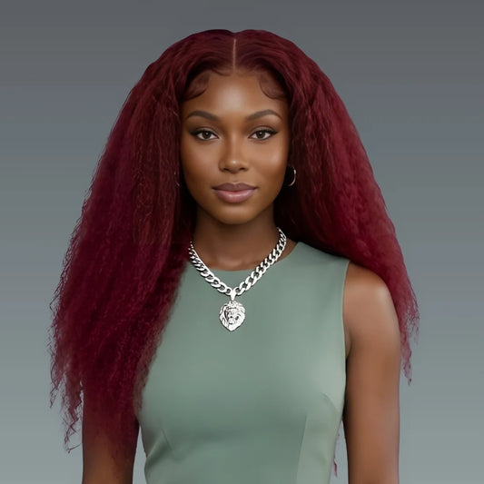 Burgundy Kinky Straight Wig