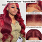 Burgundy wig HD lace graphic showing realistic parting, invisible lace and transparent scalp melt