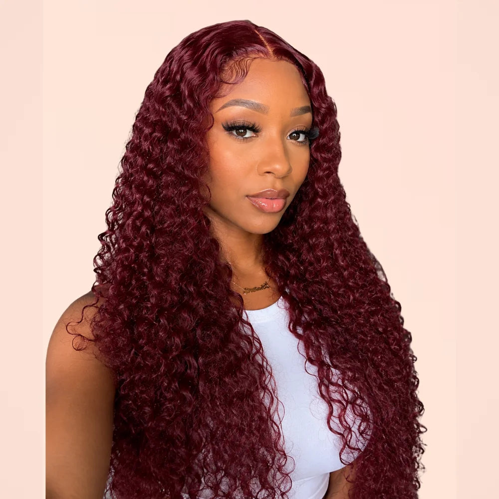 Brazilian 99j Burgundy Curly Deep Wave HD Lace Front Wig