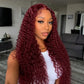 Brazilian 99j Burgundy Curly Deep Wave HD Lace Front Wig