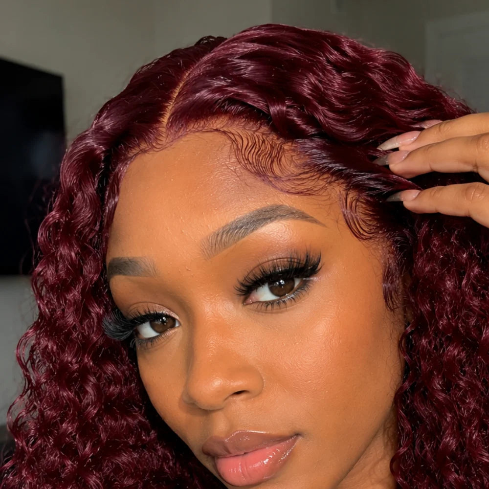 Brazilian 99j Burgundy Curly Deep Wave HD Lace Front Wig
