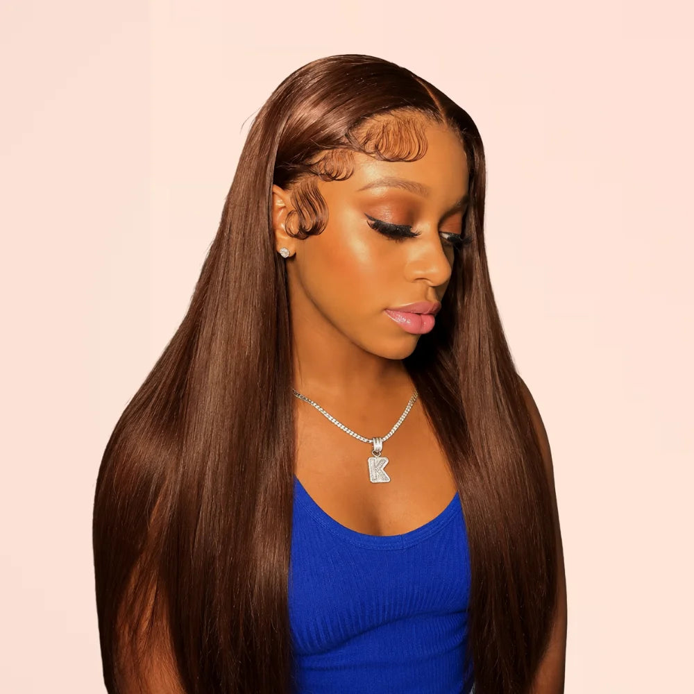 Brazilian Chocolate Brown Straight HD Lace Front Human Hair Wig