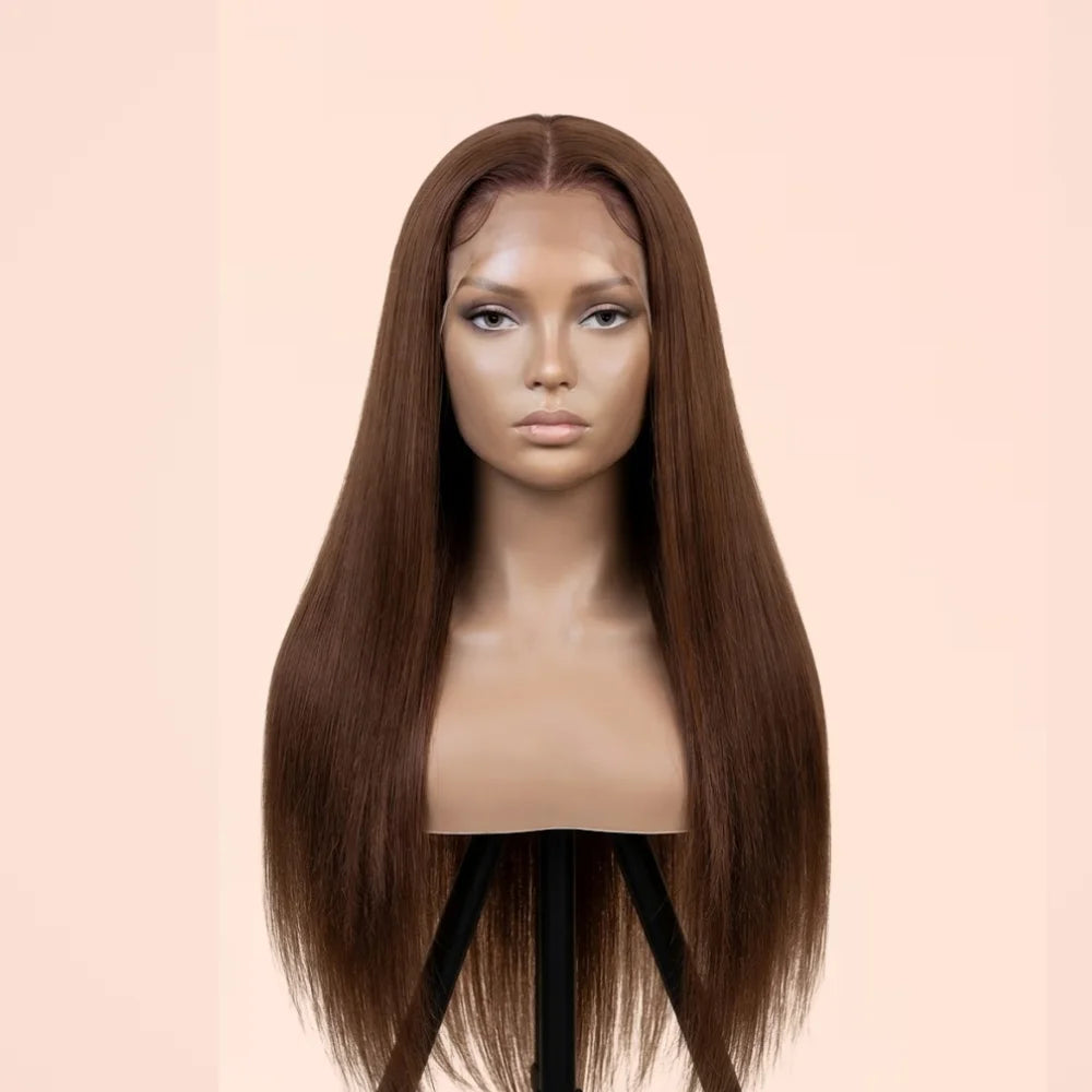 Brazilian Chocolate Brown Straight HD Lace Front Human Hair Wig