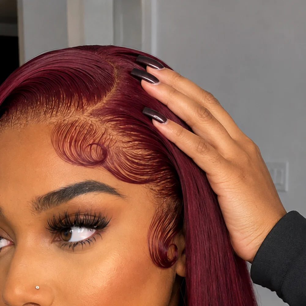 Customer style image - Burgundy Straight Short Bob 13x4 Lace Front Wig