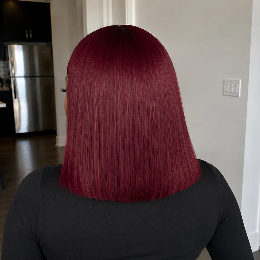 Burgundy Straight Short Bob 13x4 Lace Front Wig