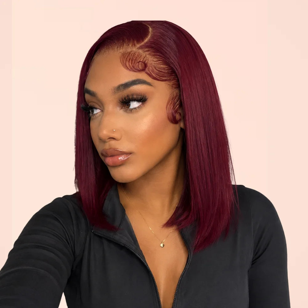 Burgundy Straight Short Bob 13x4 Lace Front Wig
