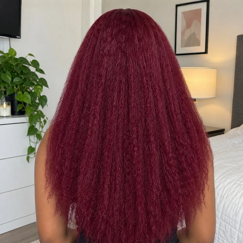 Burgundy Kinky Straight Wig