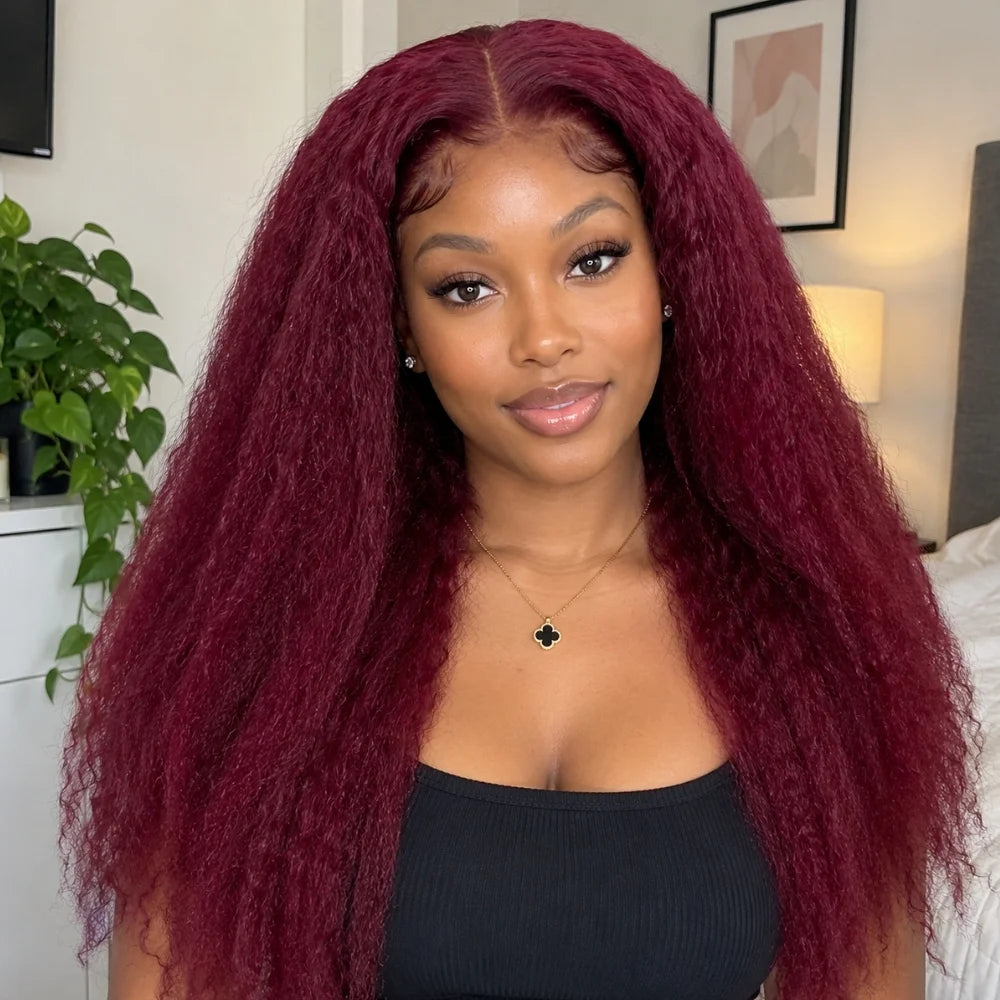 Burgundy Kinky Straight Wig