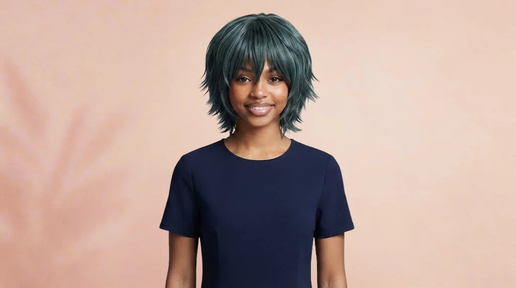 After wearing Maki Zenin Short Green Cosplay Wig