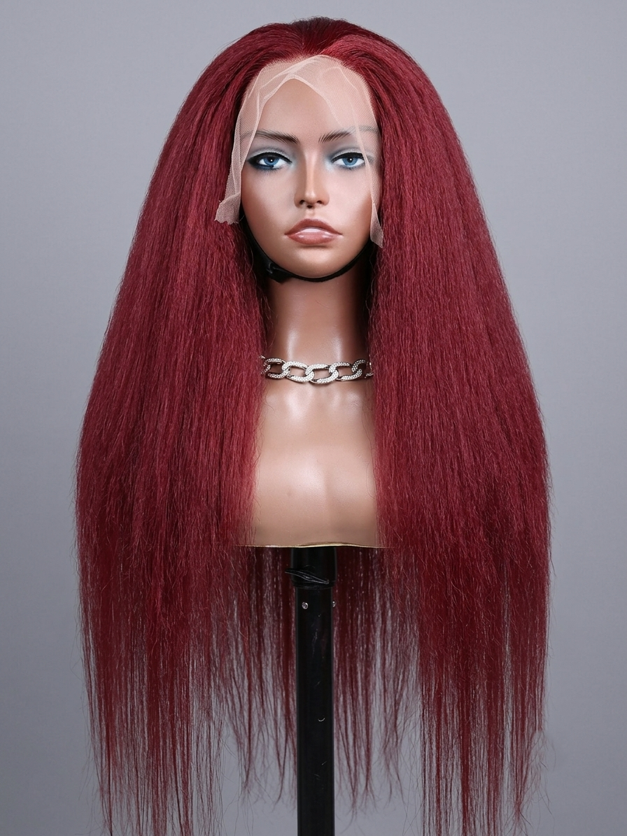 Burgundy Kinky Straight Wig