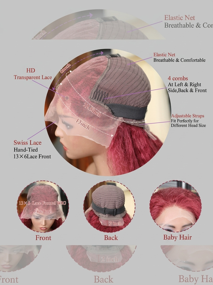 Burgundy Kinky Straight Wig