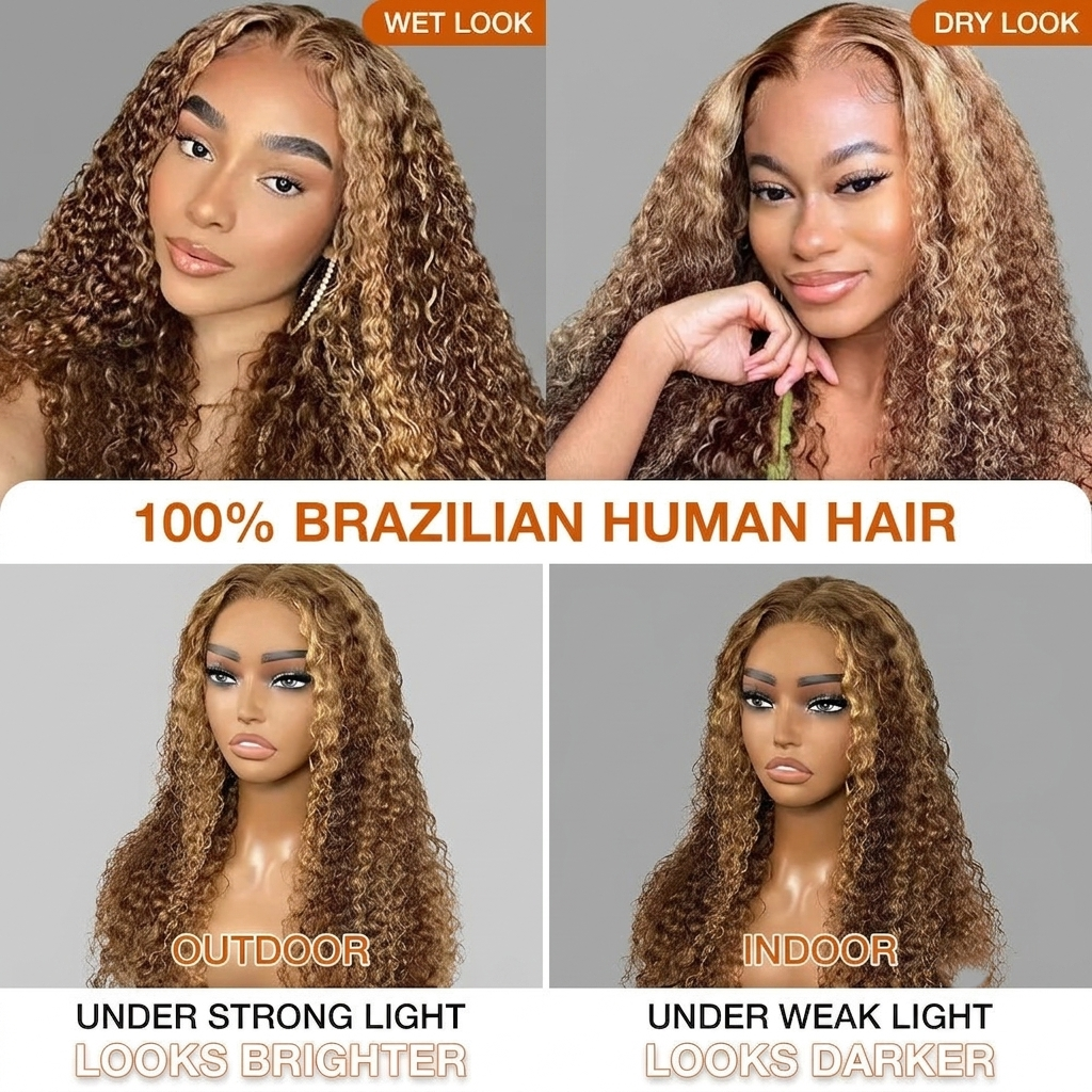 Honey Blonde Highlight Deep Wave Glueless Wig