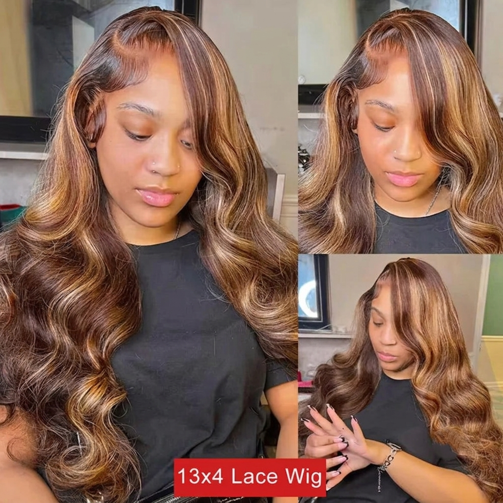 34" Honey Blonde Body Wave Highlight Wig