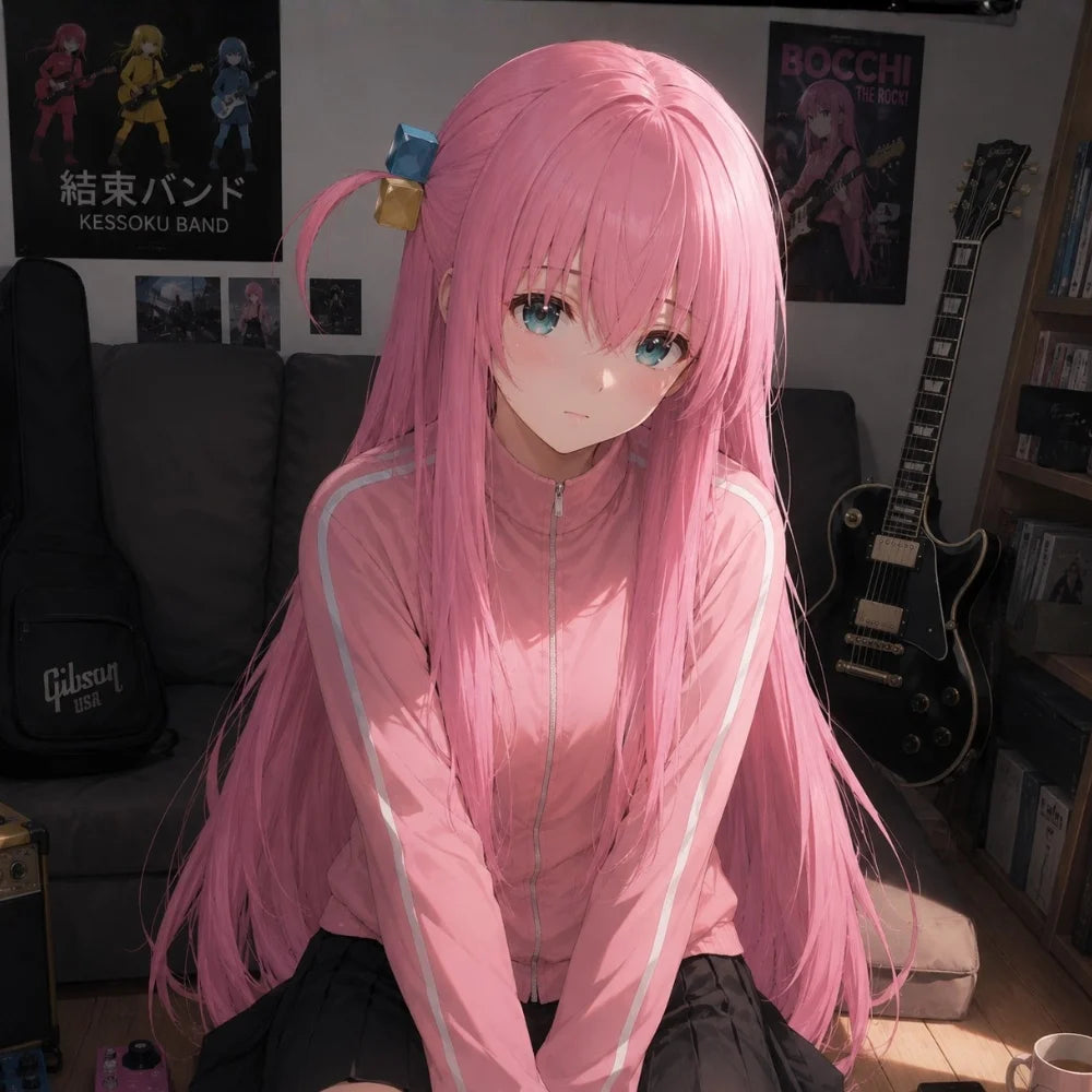 Hitori Gotoh Straight Pink Cosplay Wig