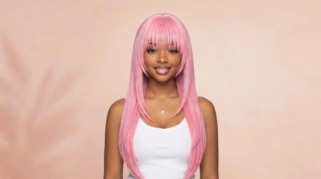 After wearing Hitori Gotoh Straight Pink Cosplay Wig
