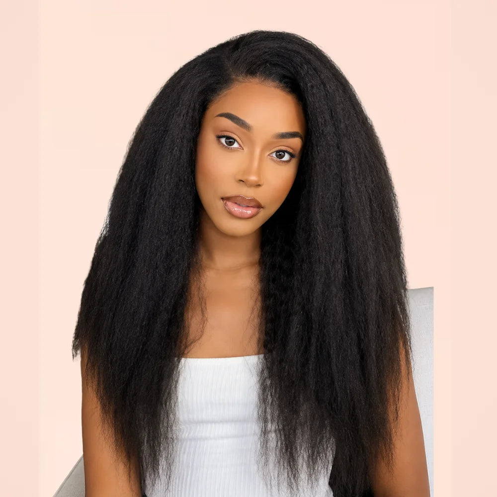 Kinky Straight V Part Human Hair Glueless Wig